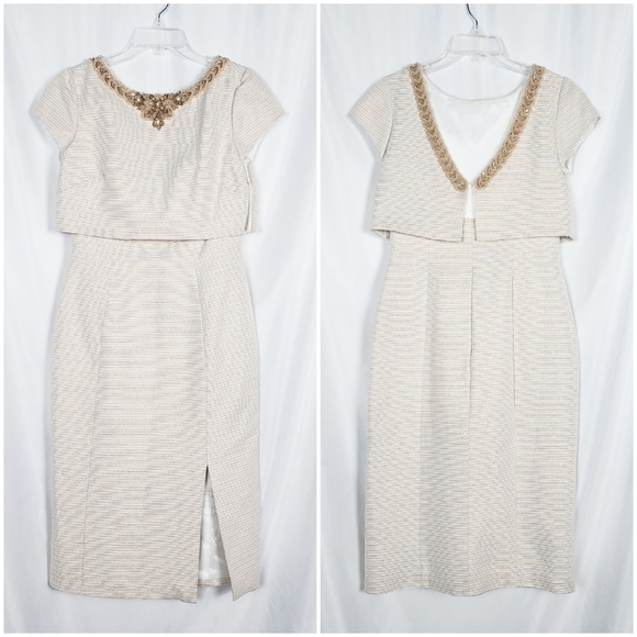 THEIA metallic stripe cocktail dress with beading and sequin wedding - Picture 1 of 6